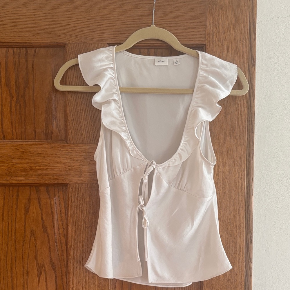 Aritzia White Ruffled Sleeveless Top